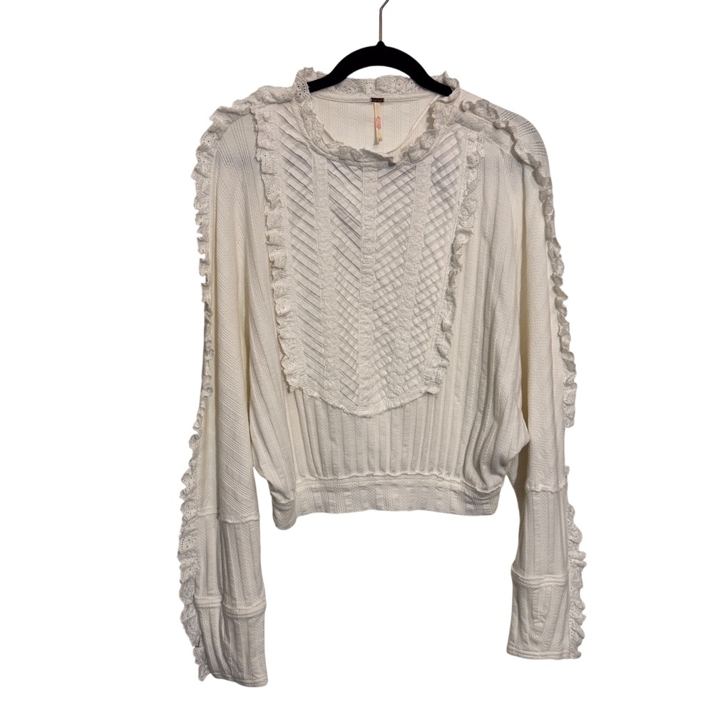 Free People Size Small White More Romance Top Blouse Boho Lace Long Sleeve - Picture 2 of 9